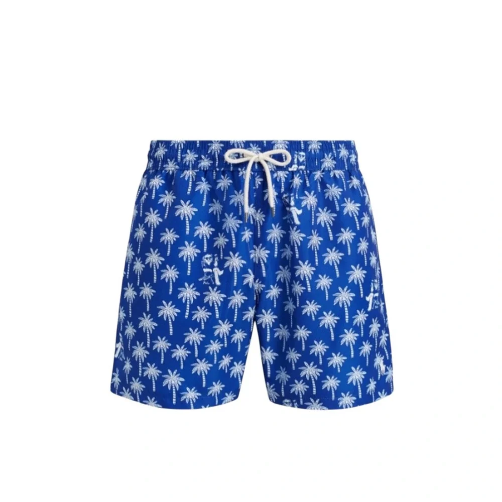 RALPH LAUREN Mens Size XS-S Blue Traveler POLO Bear Palm Trees Swim Trunks